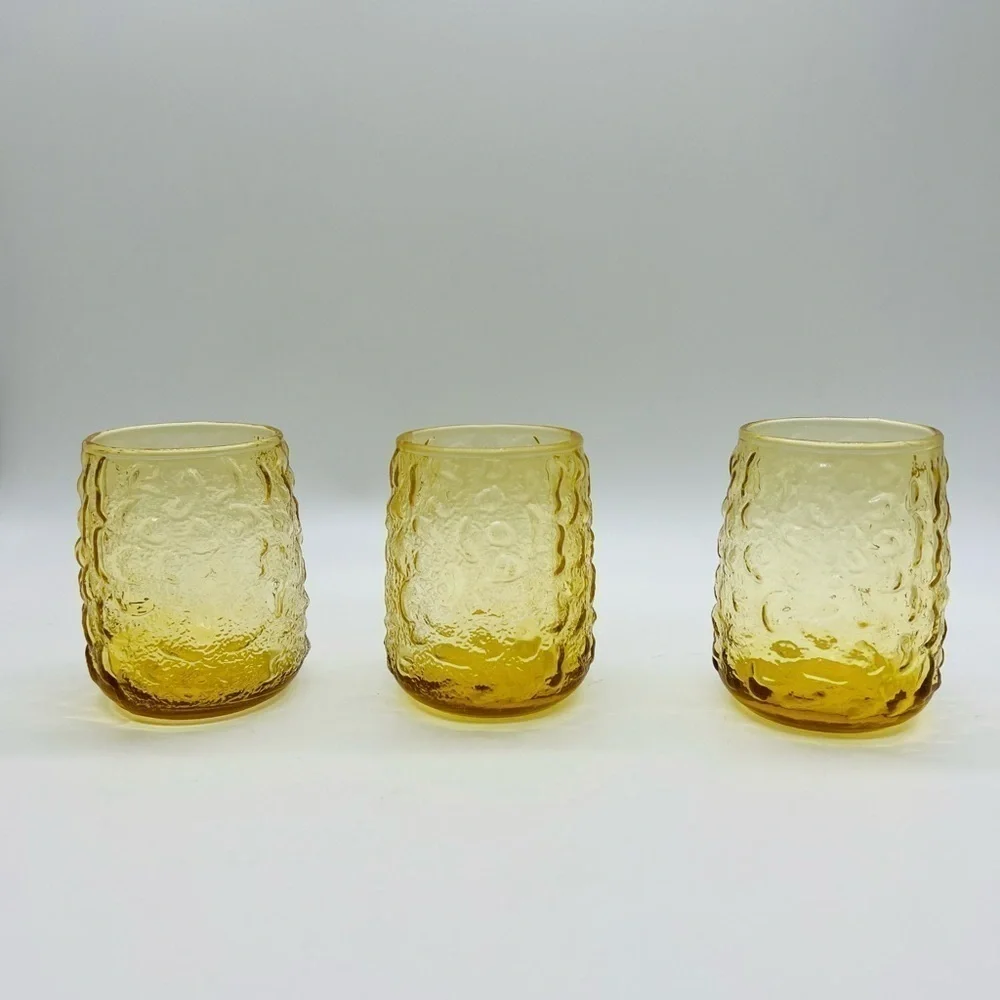 SET OF 3 VINTAGE YELLOW GOLD GLASSWARE 4” X 3” NUC